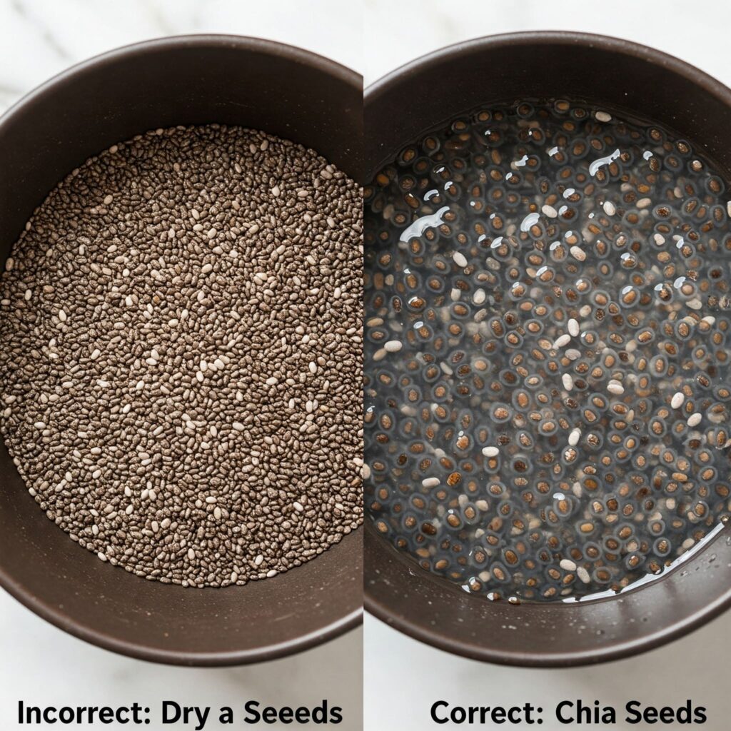1 Comparison of common mistakes and correct methods in preparing chia seeds