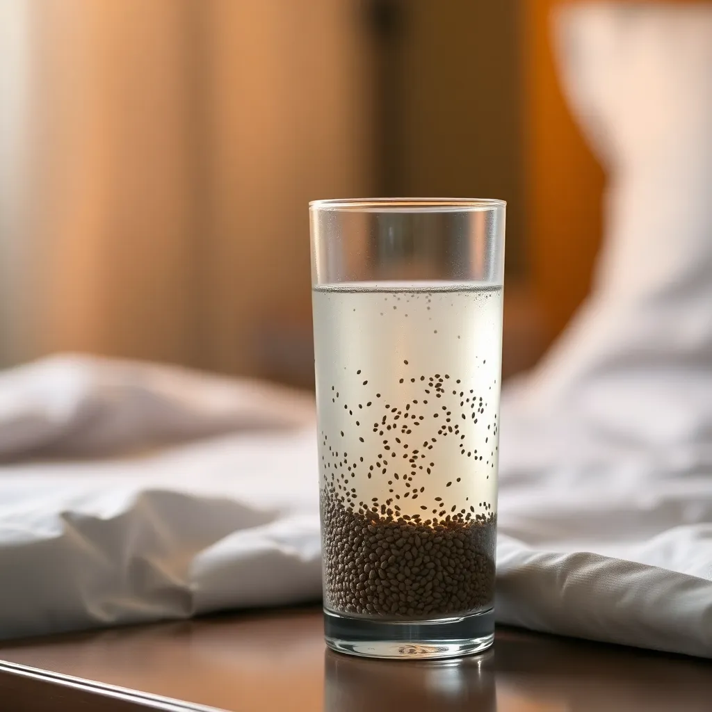 Chia seed water prepared for nighttime consumption to aid weight loss Can I Drink Chia Seeds Before Bed for Weight Loss