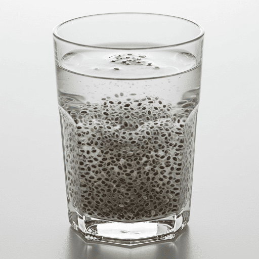Chia seeds benefits enhanced by soaking, illustrated with chia seeds in water Chia seeds benefits enhanced by soaking, illustrated with chia seeds in water