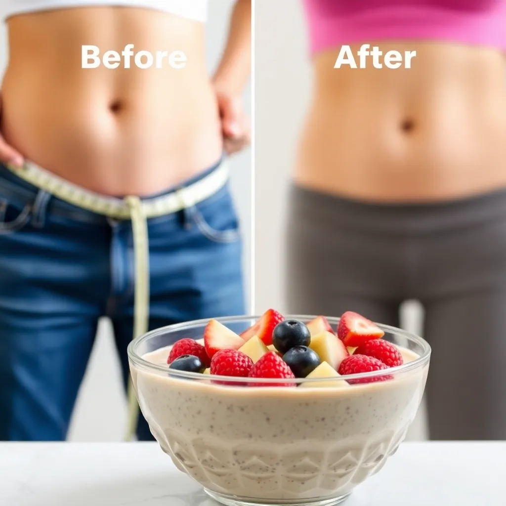 Chia seeds benefits for weight loss illustrated by waist measurement and chia pudding Chia seeds benefits for weight loss illustrated by waist measurement and chia pudding